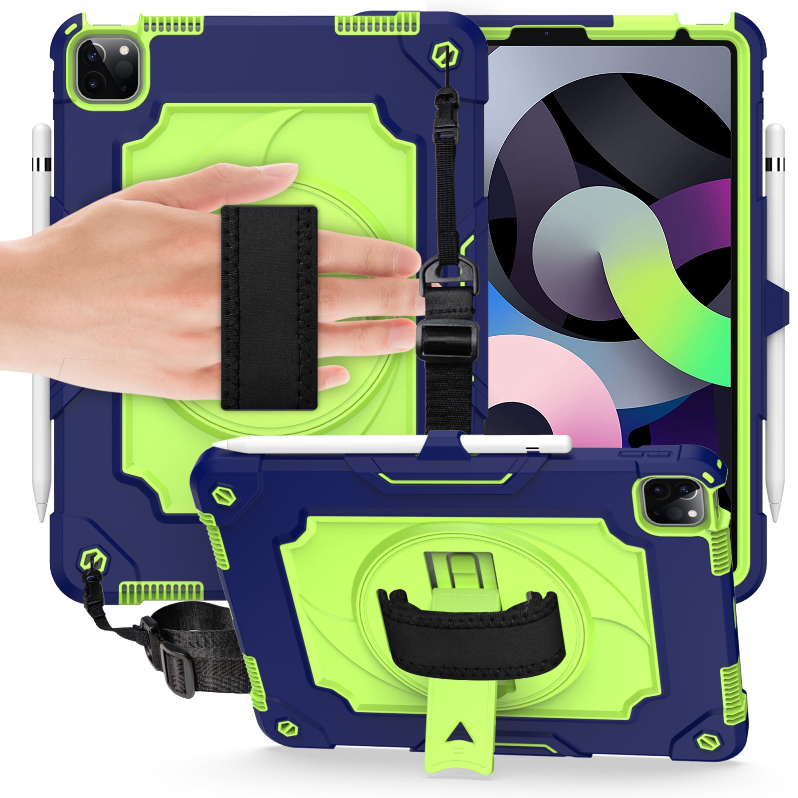 360 Degree Rotation Turntable Contrast Color Robot Shockproof Silicone + PC Protective Case with Holder For iPad Air 2022 / 2020 10.9 / Pro 11 (2020)(Navy Blue + Yellow Green) 360 Degree Rotation Turntable Contrast Color Robot Shockproof Silicone + PC Protective Case with Holder For iPad Air 2022 / 2020 10.9 / Pro 11 (2020)(Navy Blue + Yellow Green)