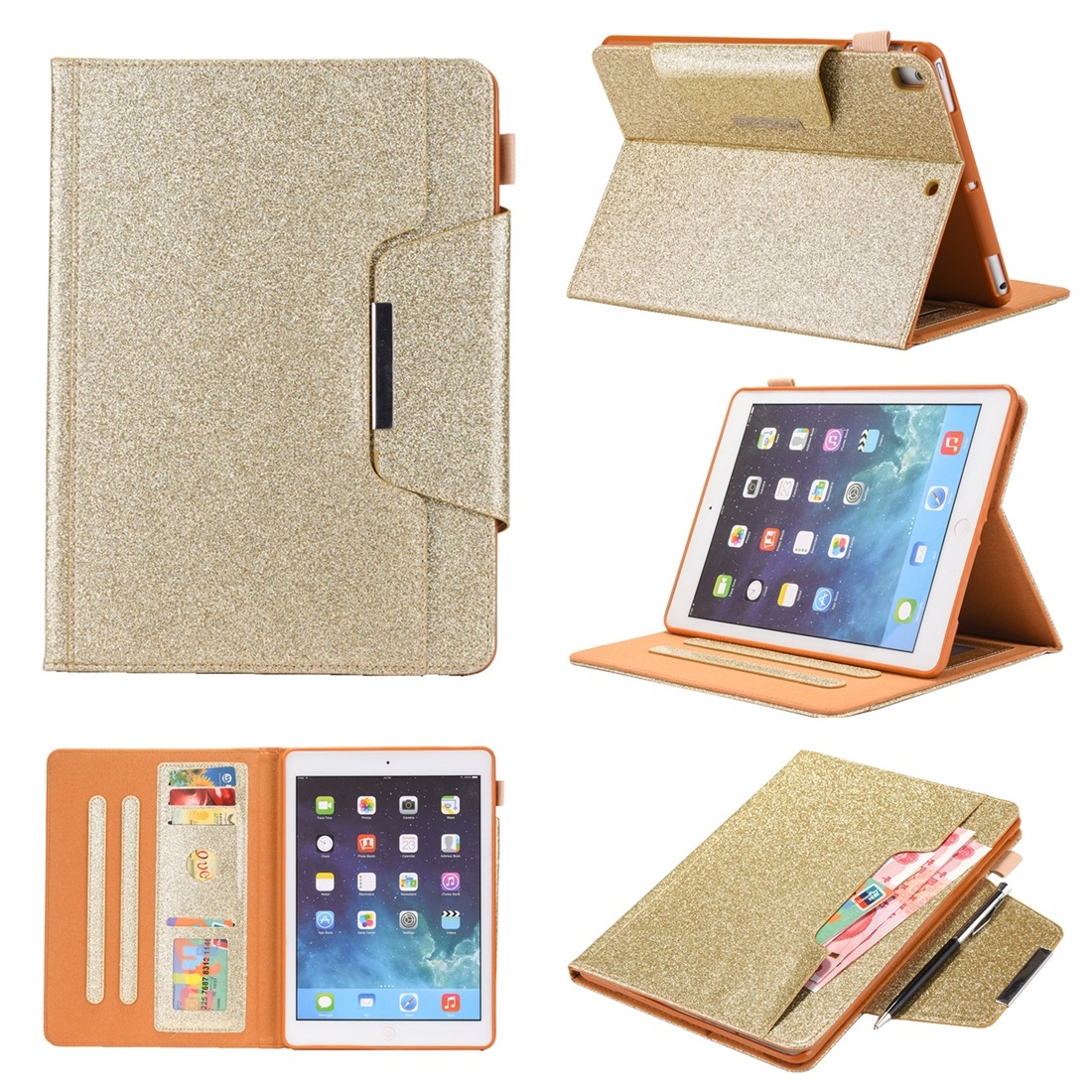 For iPad 10.2 2021 / 2020 / 2019 Glitter Powder Horizontal Flip Leather Case with Holder & Card Slot & Photo Frame & Wallet(Gold) For iPad 10.2 2021 / 2020 / 2019 Glitter Powder Horizontal Flip Leather Case with Holder & Card Slot & Photo Frame & Wallet(Gold)