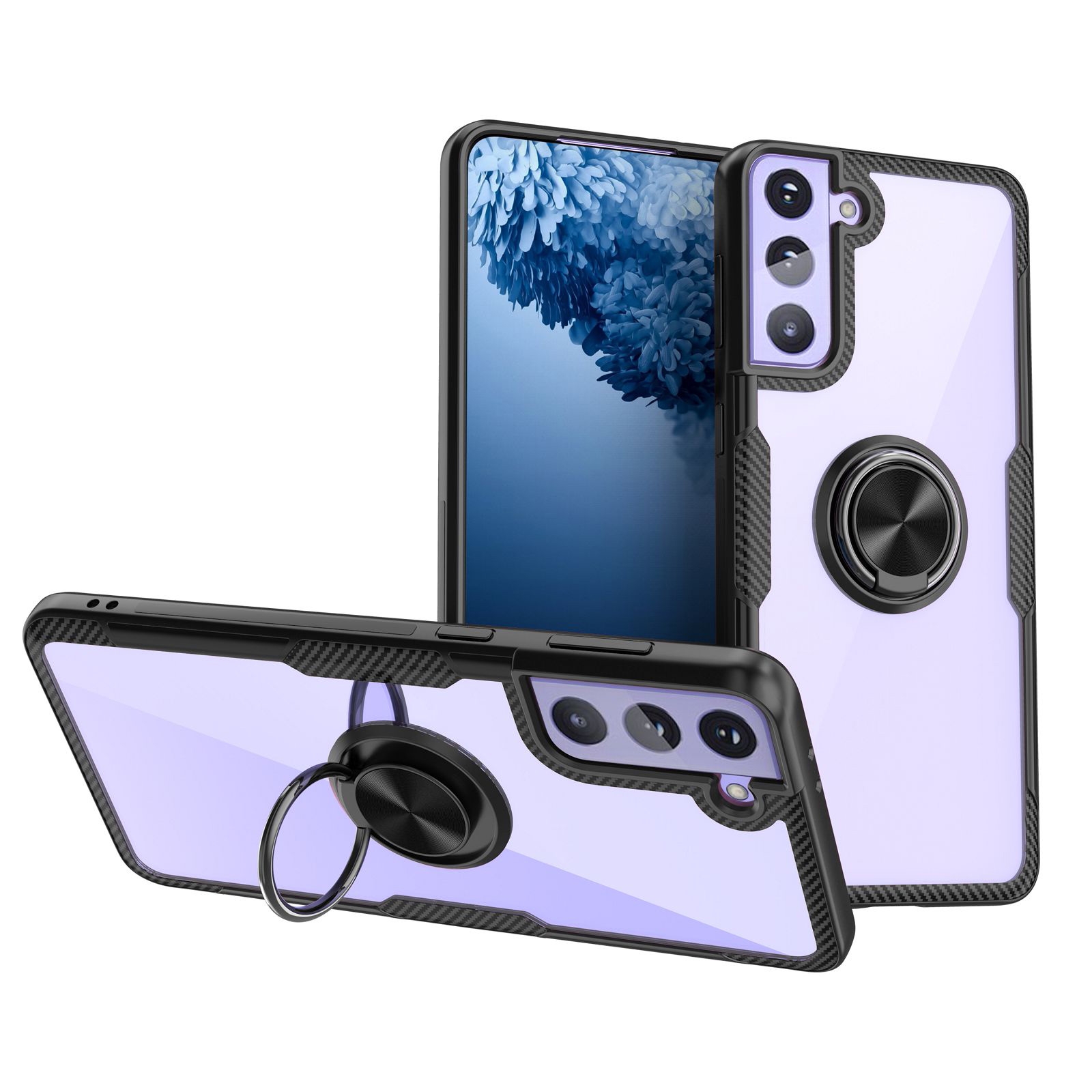 For Samsung Galaxy S21 5G Shockproof Transparent TPU + Acrylic Protective Case with Ring Holder(Black) For Samsung Galaxy S21 5G Shockproof Transparent TPU + Acrylic Protective Case with Ring Holder(Black)