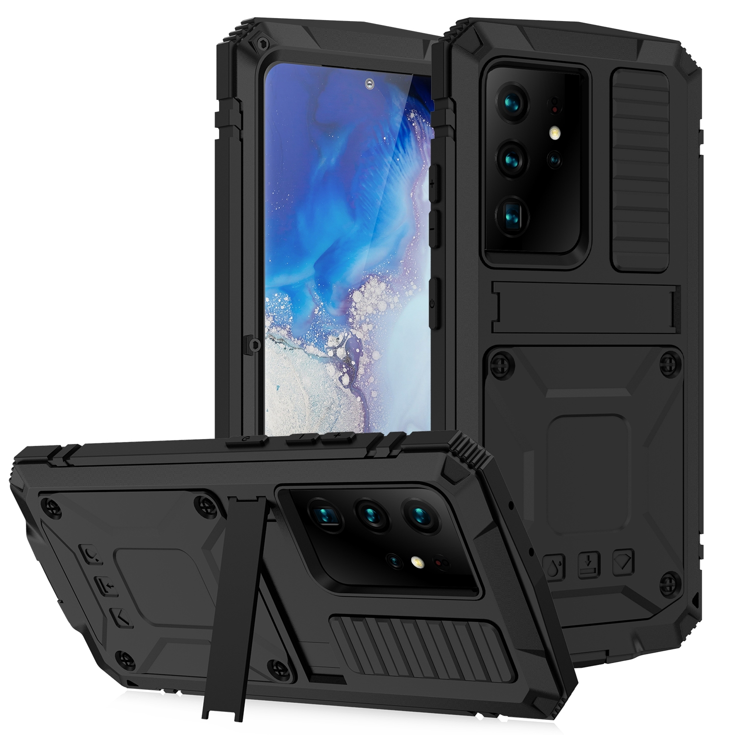 For Samsung Galaxy S21 Ultra 5G R-JUST Shockproof Waterproof Dust-proof Metal + Silicone Protective Case with Holder(Black) For Samsung Galaxy S21 Ultra 5G R-JUST Shockproof Waterproof Dust-proof Metal + Silicone Protective Case with Holder(Black)