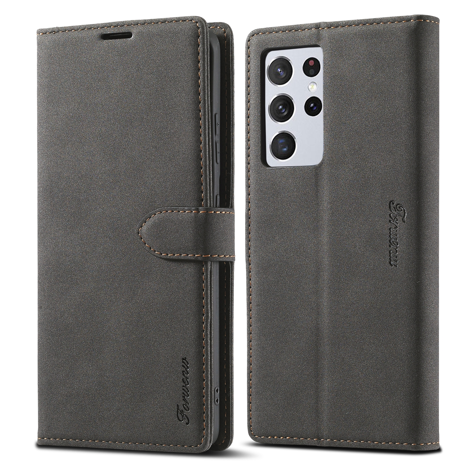 For Samsung Galaxy S21 Ultra 5G Forwenw F1 Series Matte Strong Magnetism Horizontal Flip Leather Case with Holder & Card Slots & Wallet & Photo Frame(Black)