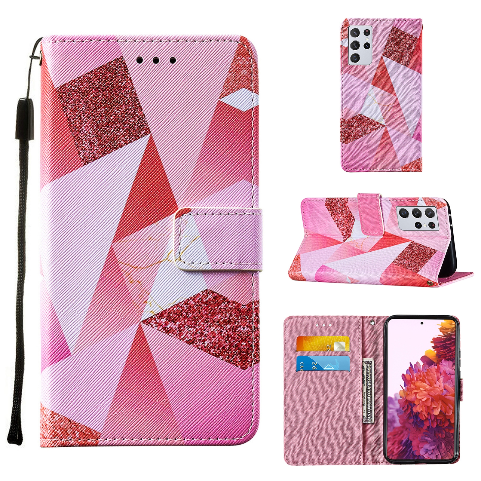 For Samsung Galaxy S21 Ultra 5G Cross Texture Painting Pattern Horizontal Flip Leather Case with Holder & Card Slots & Wallet & Lanyard(Pink Rhombus) For Samsung Galaxy S21 Ultra 5G Cross Texture Painting Pattern Horizontal Flip Leather Case with Holder & Card Slots & Wallet & Lanyard(Pink Rhombus)