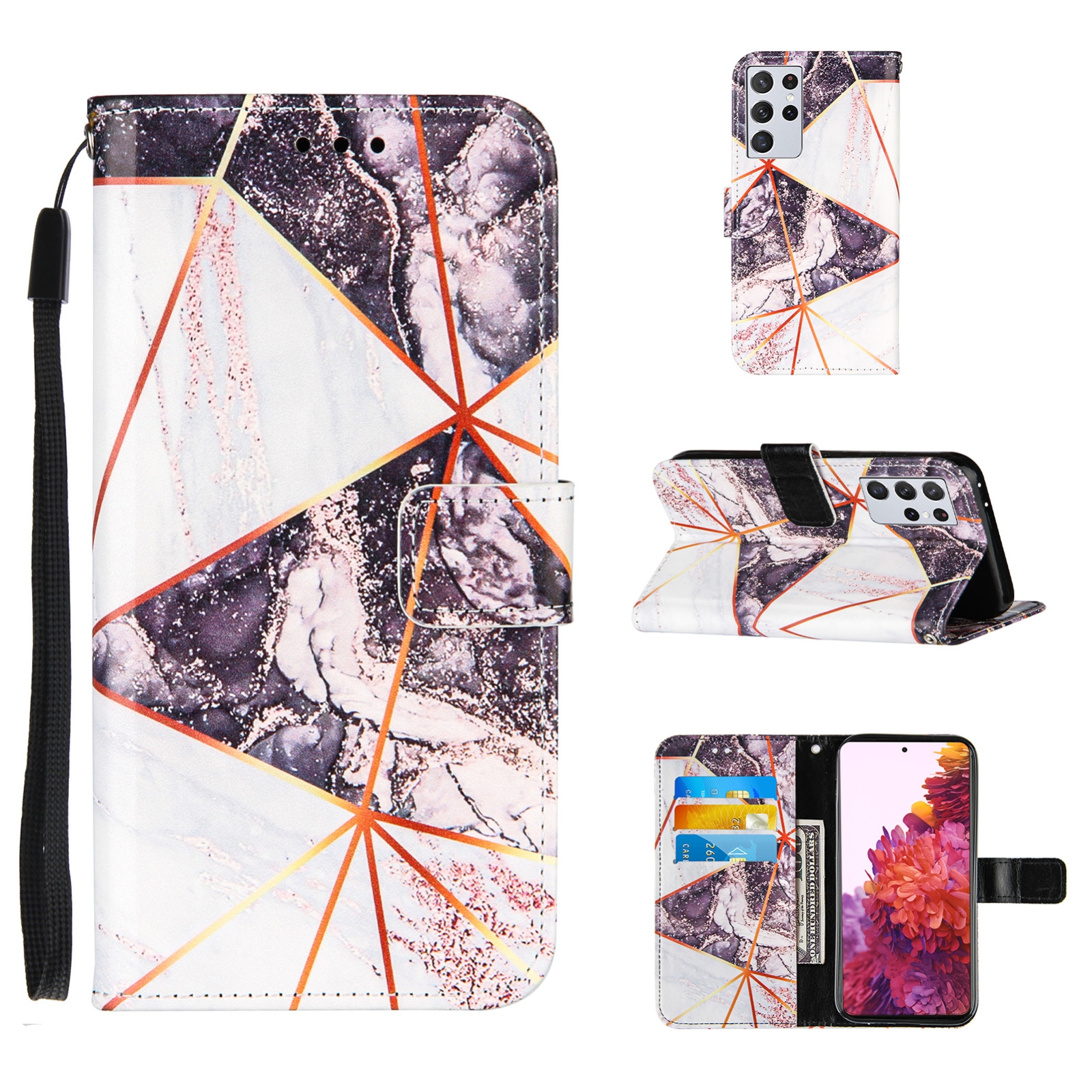 For Samsung Galaxy S21 Ultra 5G Marble Stitching Horizontal Flip PU Leather Case with Holder & Card Slots & Wallet & Lanyard(Black White) For Samsung Galaxy S21 Ultra 5G Marble Stitching Horizontal Flip PU Leather Case with Holder & Card Slots & Wallet & Lanyard(Black White)