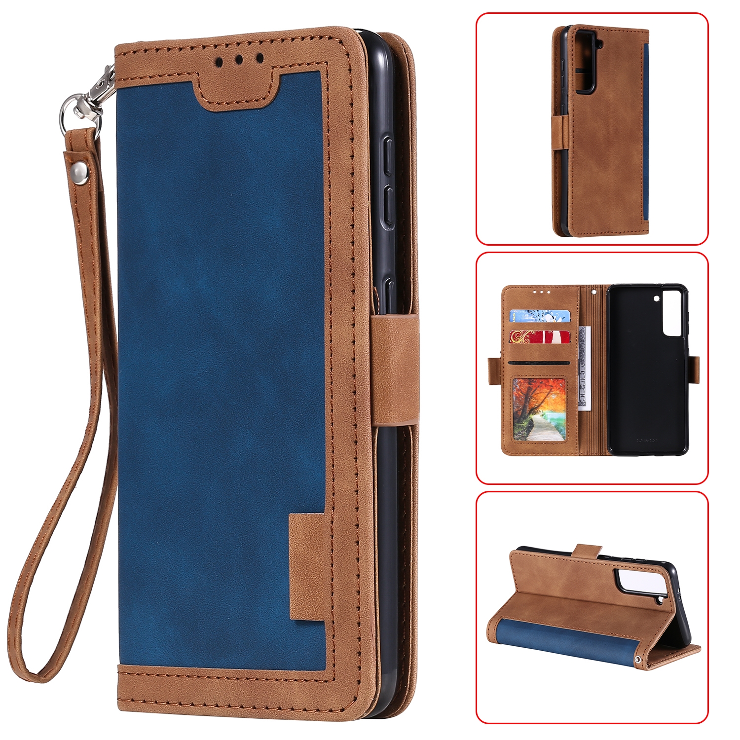 For Samsung Galaxy S21 Ultra 5G Retro Splicing Horizontal Flip Leather Case with Card Slots & Holder & Wallet(Blue) For Samsung Galaxy S21 Ultra 5G Retro Splicing Horizontal Flip Leather Case with Card Slots & Holder & Wallet(Blue)