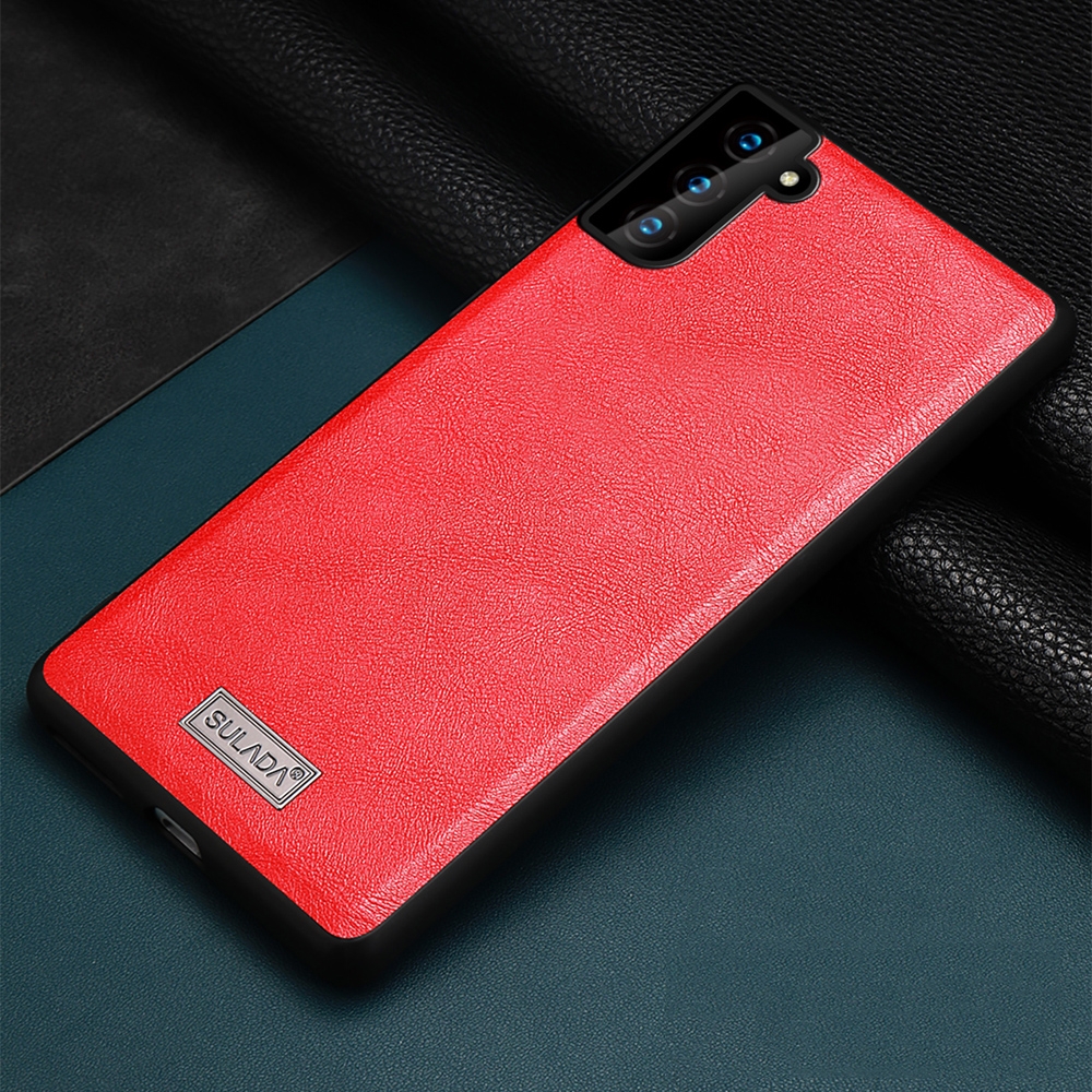 For Samsung Galaxy S21 5G SULADA Shockproof TPU + Handmade Leather Protective Case(Red) For Samsung Galaxy S21 5G SULADA Shockproof TPU + Handmade Leather Protective Case(Red)