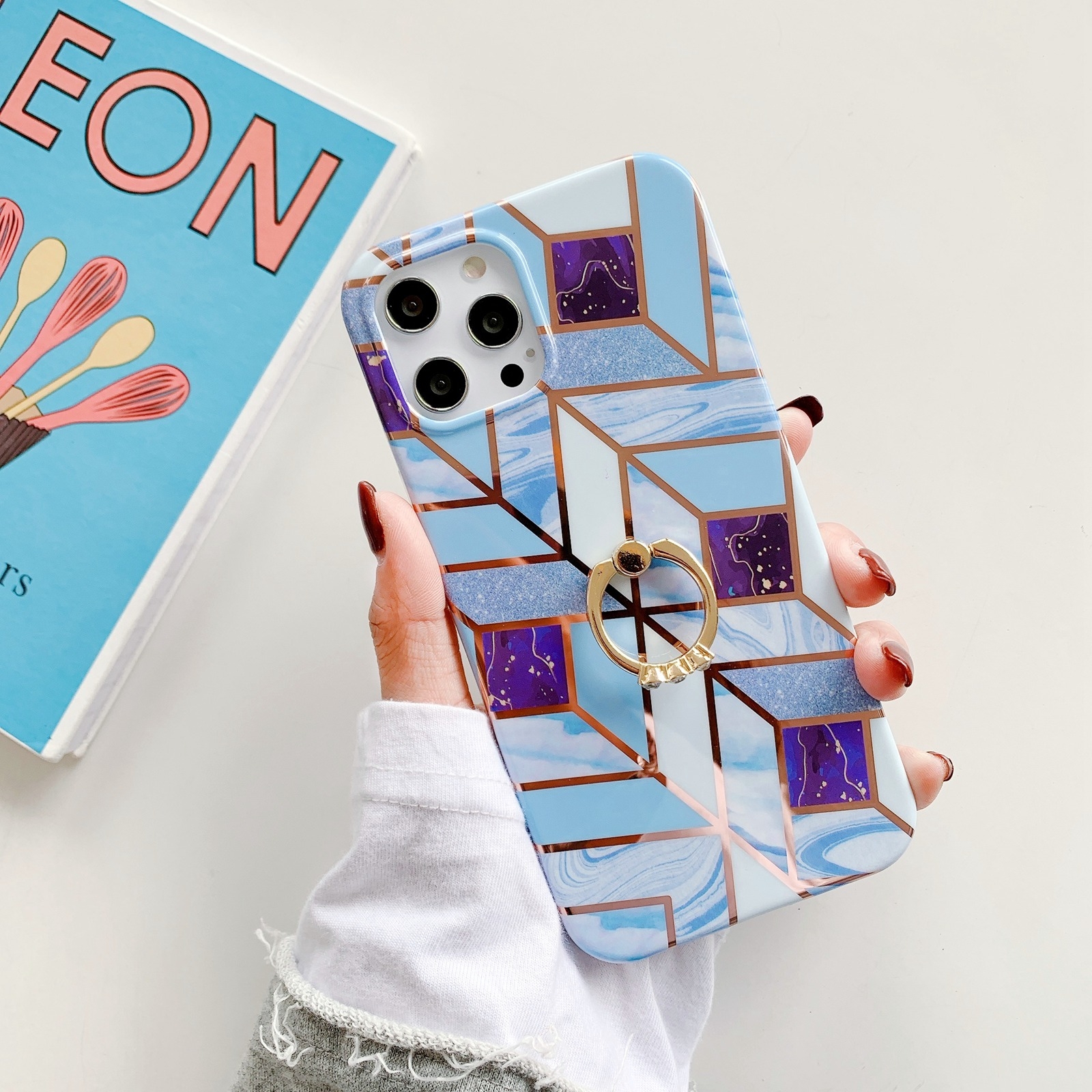 For iPhone 11 Pro Max Colorful Marble Pattern Protective Case with Ring Holder (TM04) For iPhone 11 Pro Max Colorful Marble Pattern Protective Case with Ring Holder (TM04)