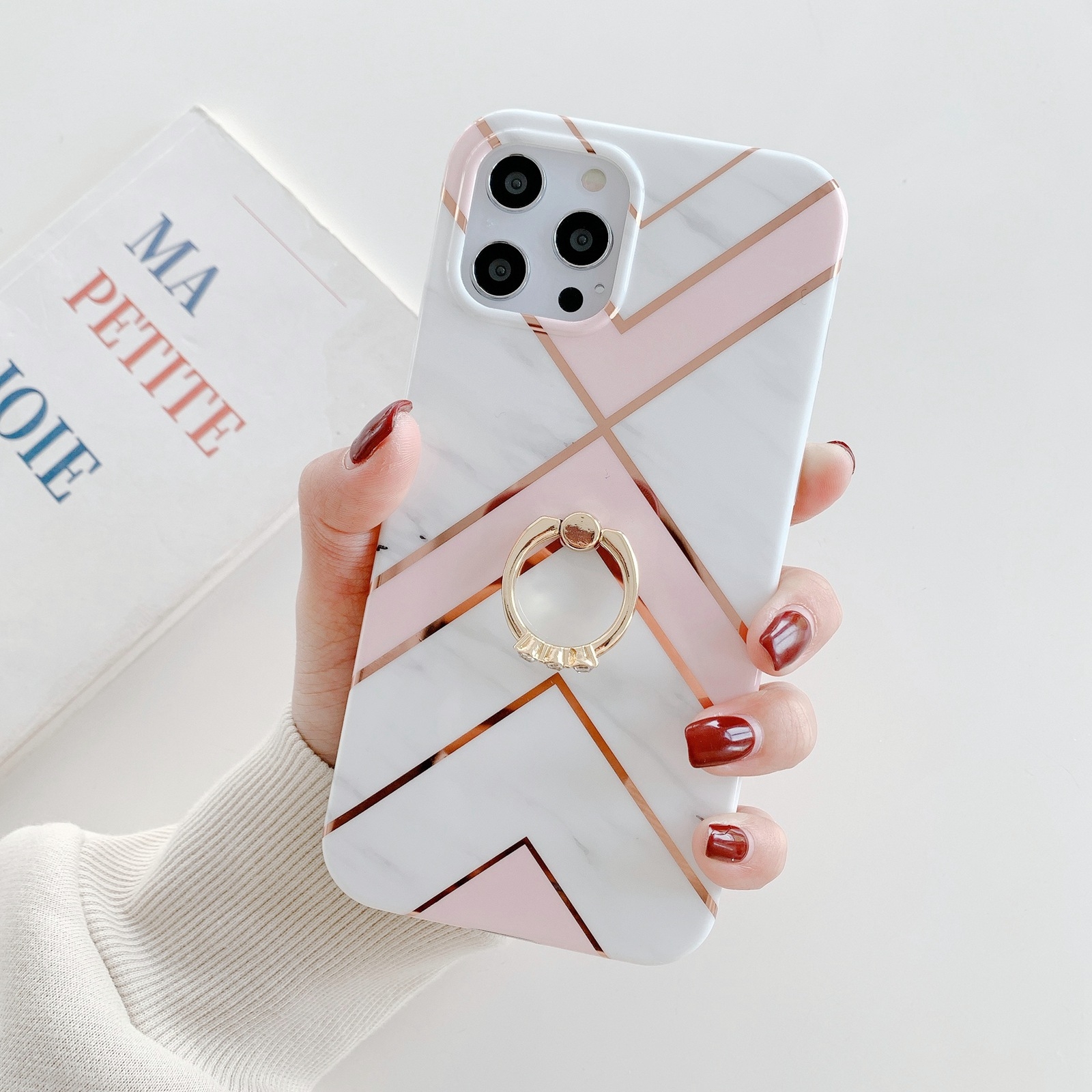 For iPhone 11 Pro Max Colorful Marble Pattern Protective Case with Ring Holder (TM14) For iPhone 11 Pro Max Colorful Marble Pattern Protective Case with Ring Holder (TM14)