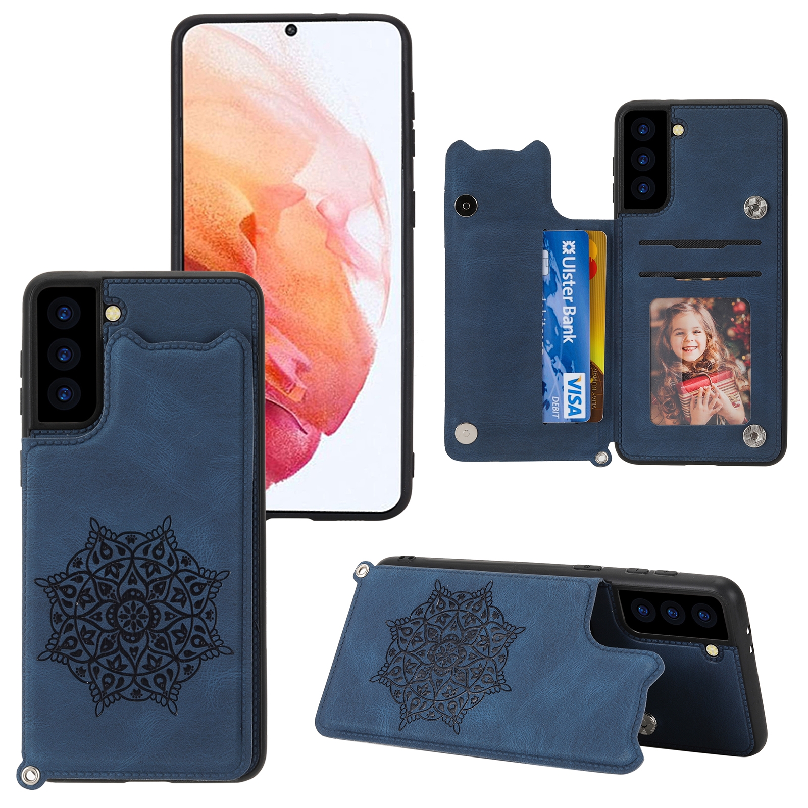 For Samsung Galaxy S21 5G Mandala Embossed PU + TPU Case with Holder & Card Slots & Photo Frame & Strap(Blue) For Samsung Galaxy S21 5G Mandala Embossed PU + TPU Case with Holder & Card Slots & Photo Frame & Strap(Blue)