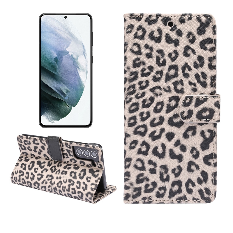For Samsung Galaxy S21 5G Leopard Pattern Horizontal Flip Leather Case with Holder & Card Slots(Brown)
