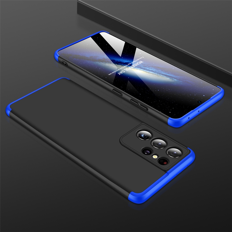 For Samsung Galaxy S21 Ultra 5G GKK Three Stage Splicing Full Coverage PC Case(Black+Blue) For Samsung Galaxy S21 Ultra 5G GKK Three Stage Splicing Full Coverage PC Case(Black+Blue)