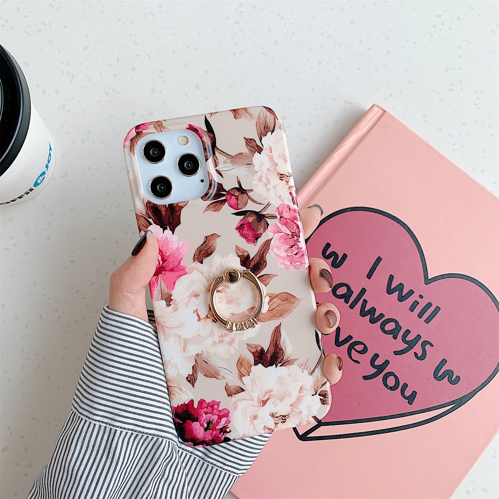 For iPhone 12 Pro Max Shockproof IMD TPU Protective Case with Ring Holder(Retro Flower) For iPhone 12 Pro Max Shockproof IMD TPU Protective Case with Ring Holder(Retro Flower)