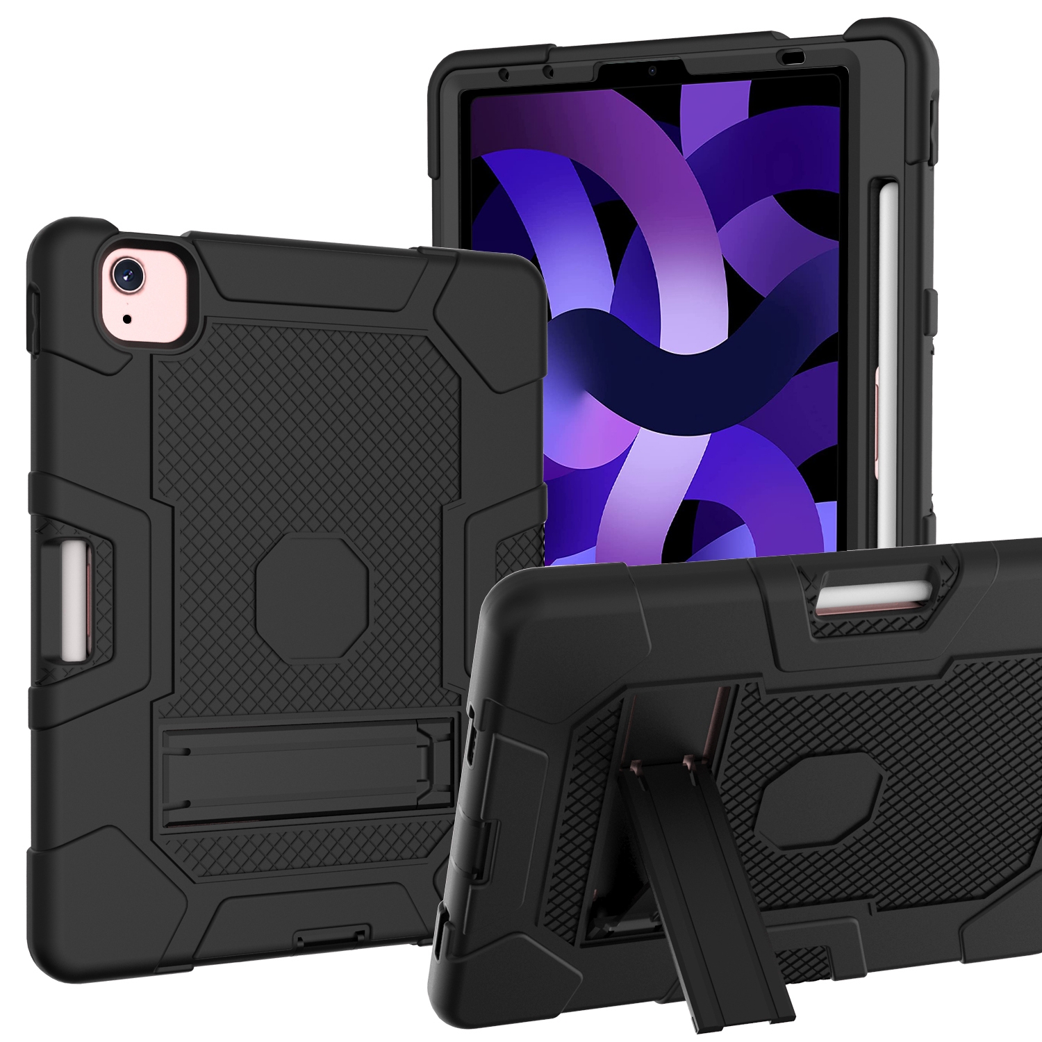 Contrast Color Robot Shockproof Silicone + PC Protective Case with Holder For iPad Air 2022 / 2020 10.9 inch(Black) Contrast Color Robot Shockproof Silicone + PC Protective Case with Holder For iPad Air 2022 / 2020 10.9 inch(Black)