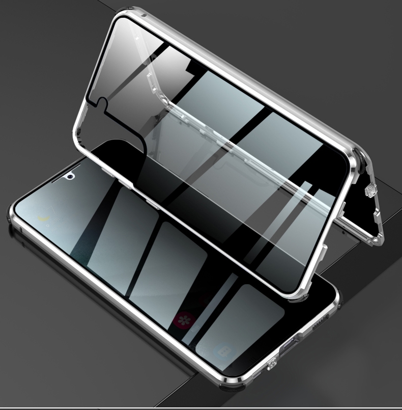 For Samsung Galaxy S21 Ultra 5G Four-corner Shockproof Anti-peeping Magnetic Metal Frame Double-sided Tempered Glass Case(Silver) For Samsung Galaxy S21 Ultra 5G Four-corner Shockproof Anti-peeping Magnetic Metal Frame Double-sided Tempered Glass Case(Silver)