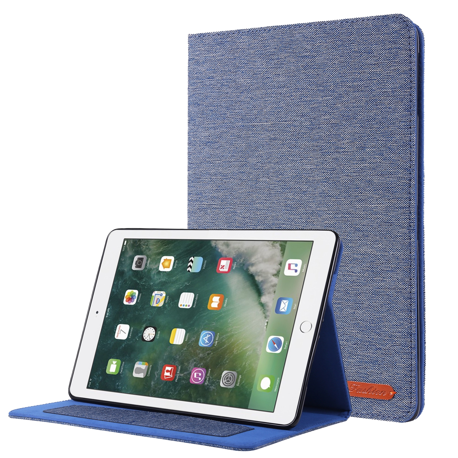 Horizontal Flip TPU + Fabric PU Leather Protective Case with Name Card Clip For iPad 9.7 (2017/2018) & iPad Air & Air2 & iPad Pro 9.7(Dark Blue) Horizontal Flip TPU + Fabric PU Leather Protective Case with Name Card Clip For iPad 9.7 (2017/2018) & iPad Air & Air2 & iPad Pro 9.7(Dark Blue)