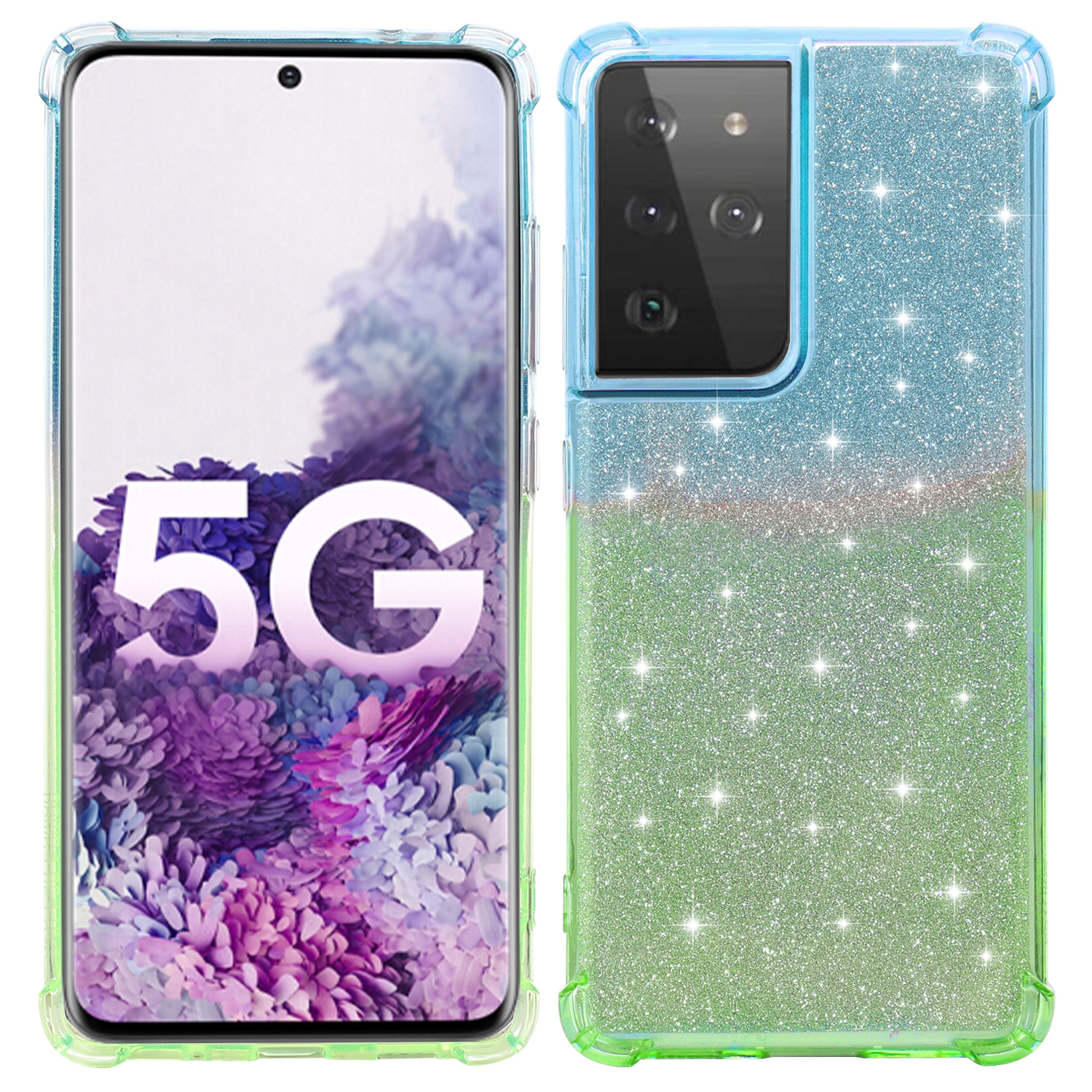 For Samsung Galaxy S21 5G Gradient Glitter Powder Shockproof TPU Protective Case(Blue Green) For Samsung Galaxy S21 5G Gradient Glitter Powder Shockproof TPU Protective Case(Blue Green)