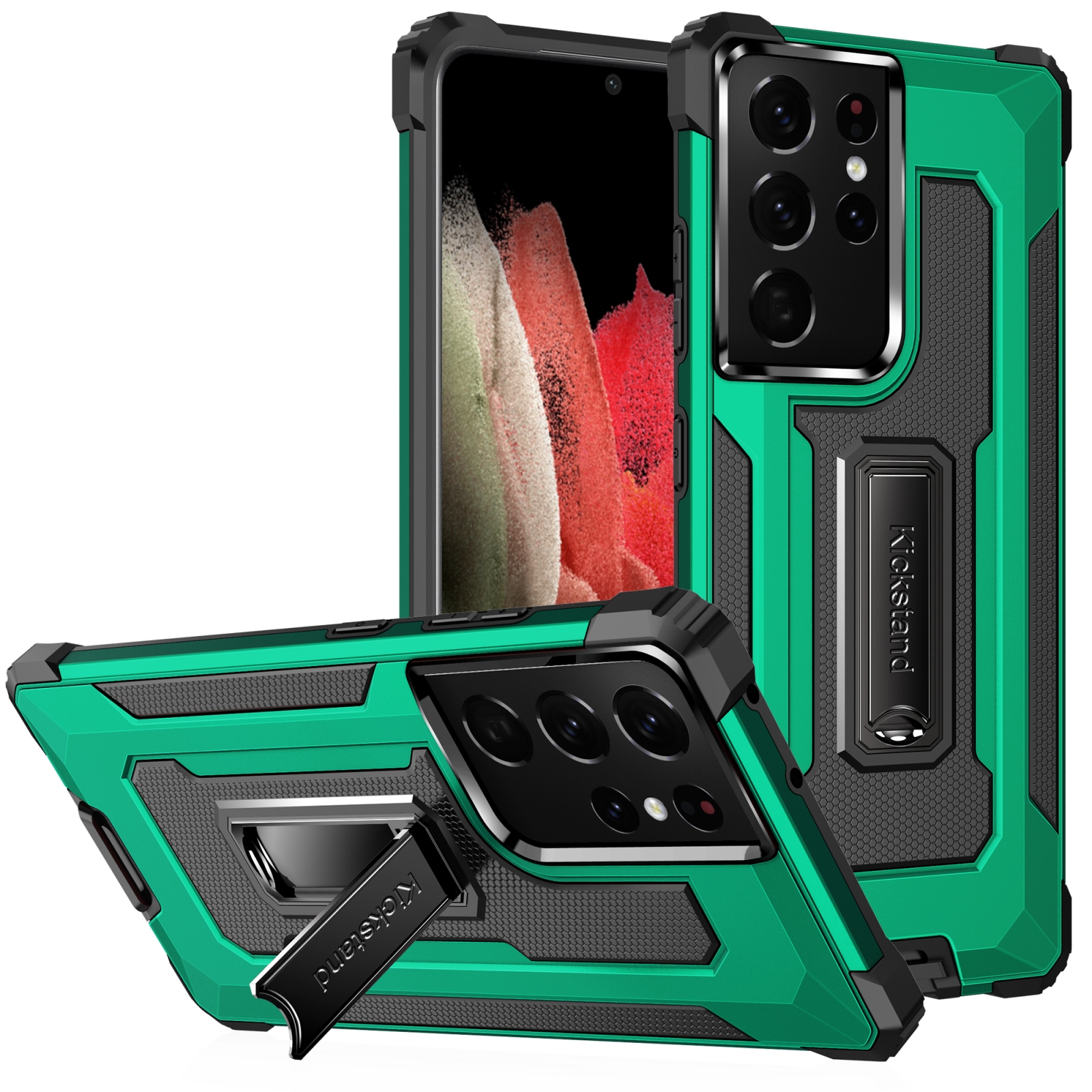 For Samsung Galaxy S21 Ultra 5G Knight Jazz PC+TPU Shockproof Protective Case with Foldable Holder(Dark Green) For Samsung Galaxy S21 Ultra 5G Knight Jazz PC+TPU Shockproof Protective Case with Foldable Holder(Dark Green)