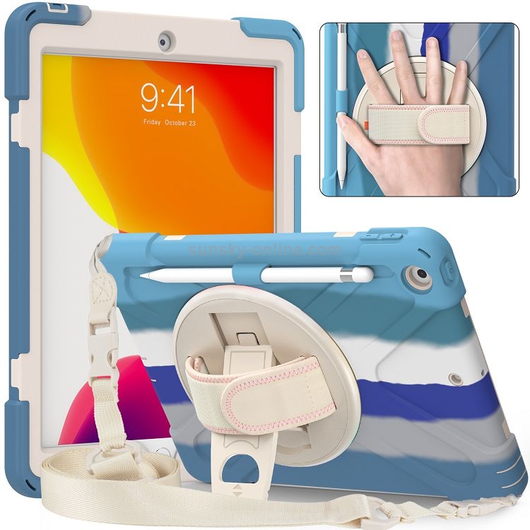 Shockproof Colorful Silicone + PC Protective Case with Holder & Shoulder Strap & Hand Strap For iPad 10.2 (2020) (Blue) Shockproof Colorful Silicone + PC Protective Case with Holder & Shoulder Strap & Hand Strap For iPad 10.2 (2020) (Blue)