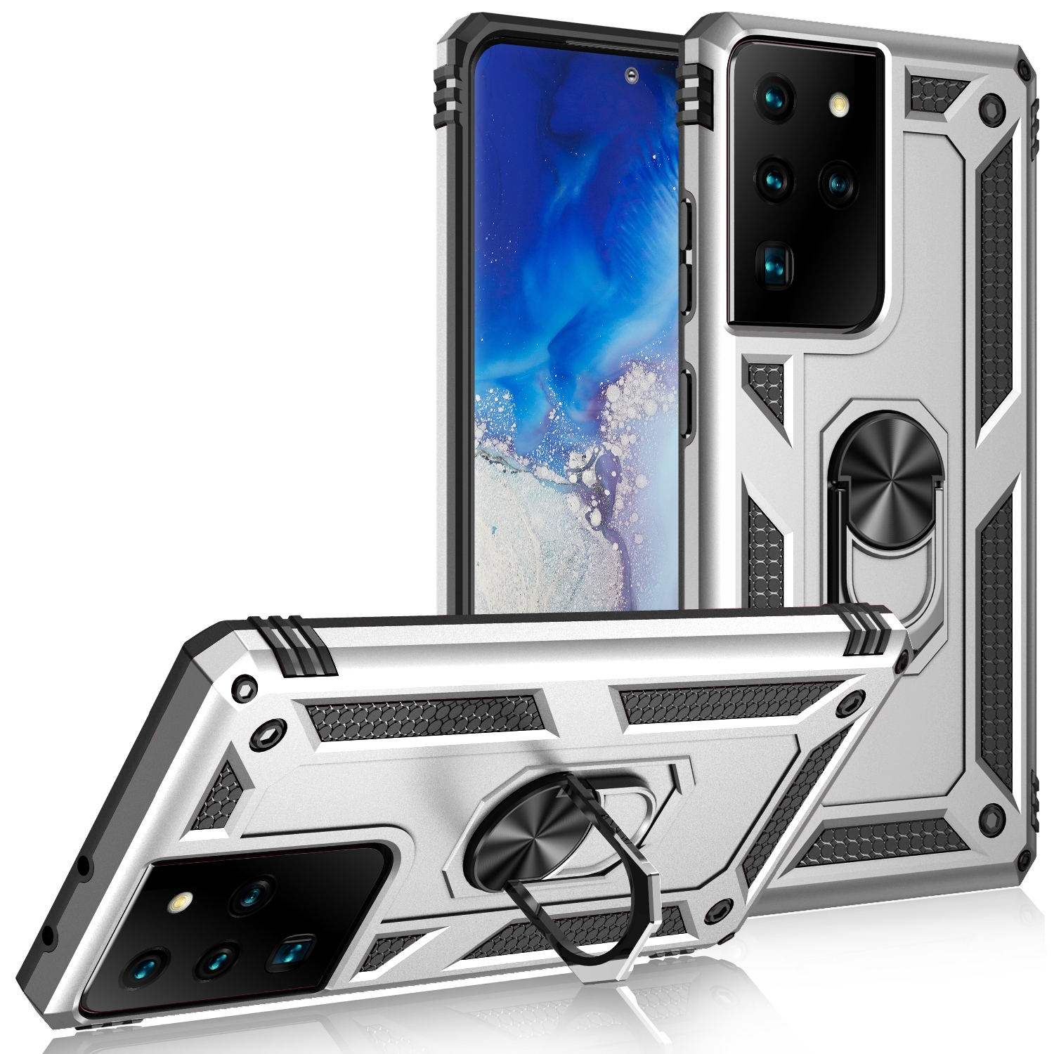 For Samsung Galaxy S21 Ultra 5G Shockproof TPU + PC Protective Case with 360 Degree Rotating Holder(Silver) For Samsung Galaxy S21 Ultra 5G Shockproof TPU + PC Protective Case with 360 Degree Rotating Holder(Silver)