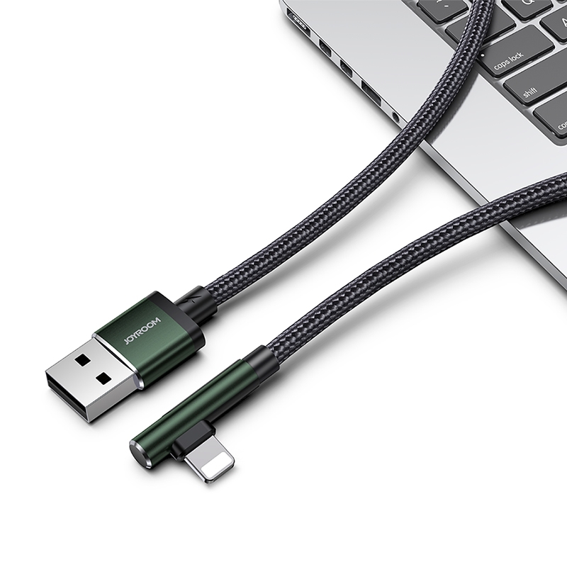 JOYROOM S-1230N4 3A 8 Pin Gaming Angle Head Fast Charging Data Cable, Length: 1.2m(Black Green) JOYROOM S-1230N4 3A 8 Pin Gaming Angle Head Fast Charging Data Cable, Length: 1.2m(Black Green)