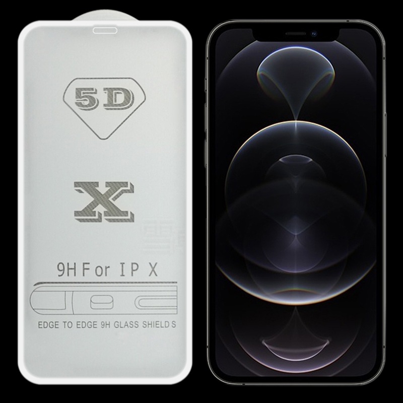 For iPhone 12 / 12 Pro 9H 5D Full Glue Full Screen Tempered Glass Film(White)