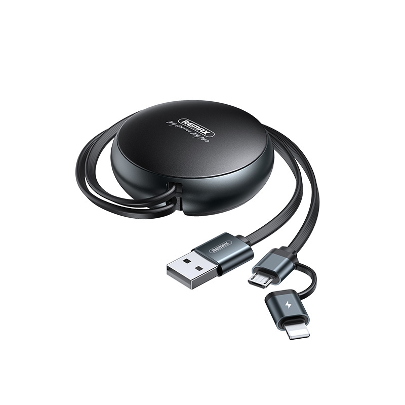 Remax RC-182i 2A 2 In 1 8 Pin + Micro USB Creation Series Telescopic Charging Data Cable, Length: 90cm(Black)