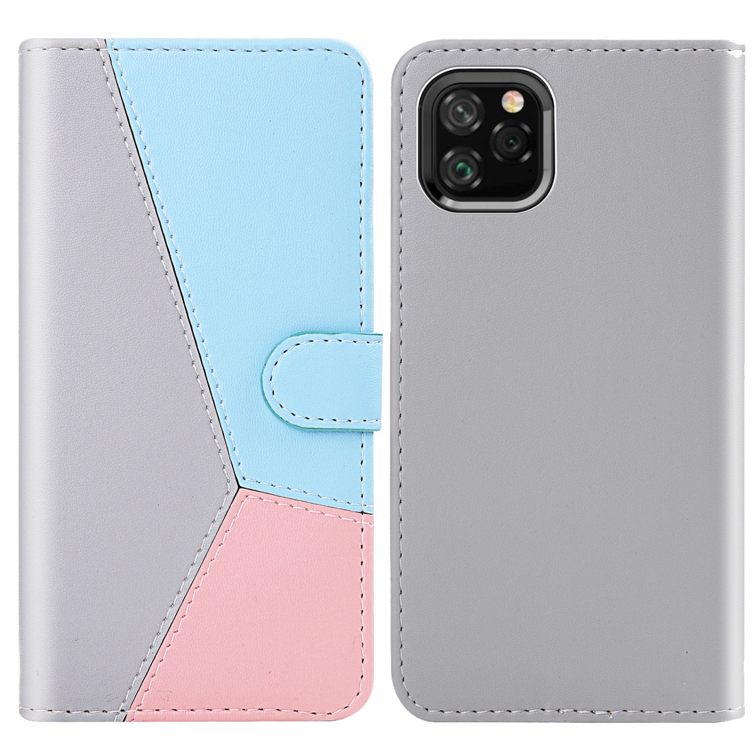 For iPhone 11 Pro Tricolor Stitching Horizontal Flip TPU + PU Leather Case with Holder & Card Slots & Wallet(Grey)