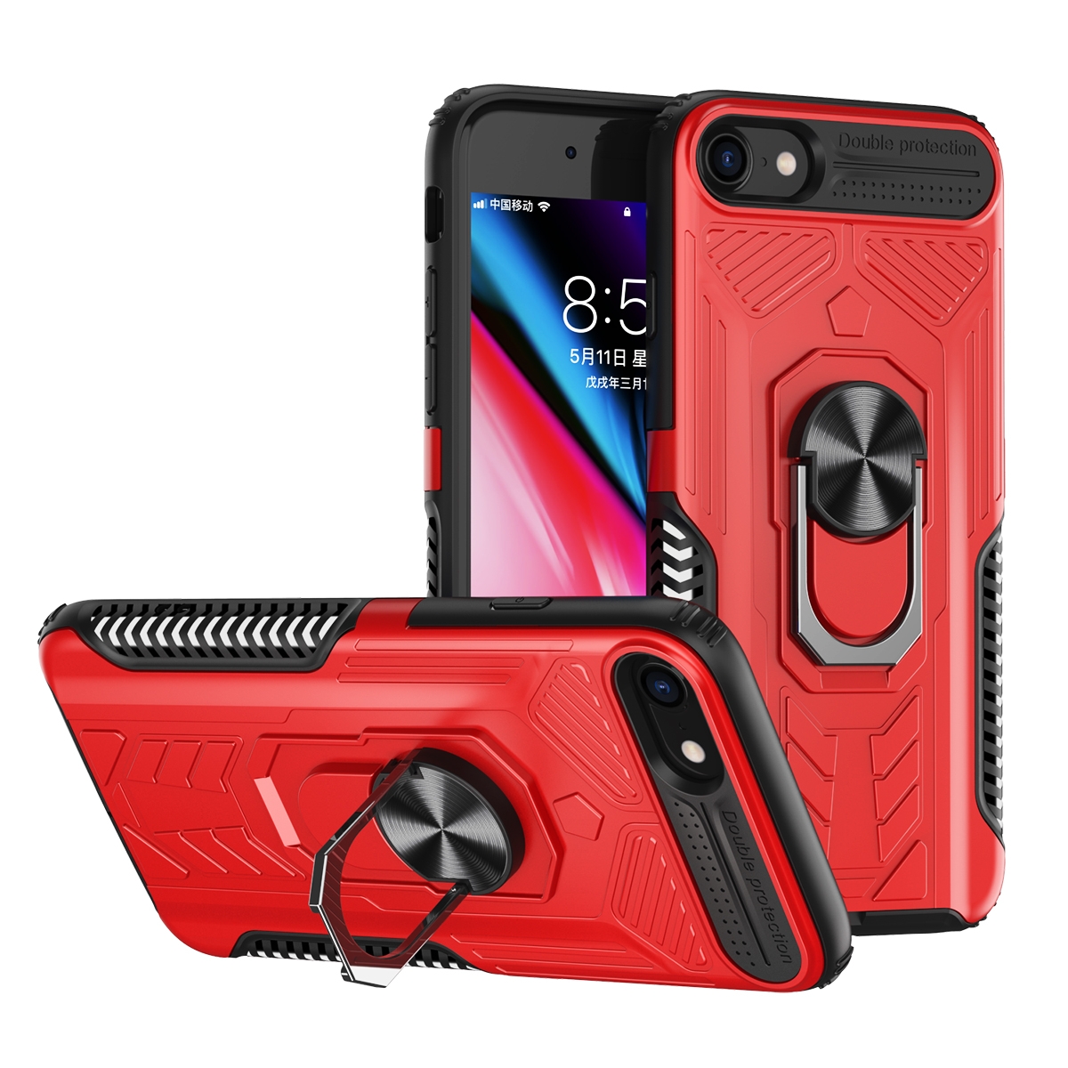 For iPhone SE 2022 / SE 2020 / 8 / 7 Shield Armor PC+TPU Protective Case with 360 Degree Rotation Ring Holder(Red) For iPhone SE 2022 / SE 2020 / 8 / 7 Shield Armor PC+TPU Protective Case with 360 Degree Rotation Ring Holder(Red)
