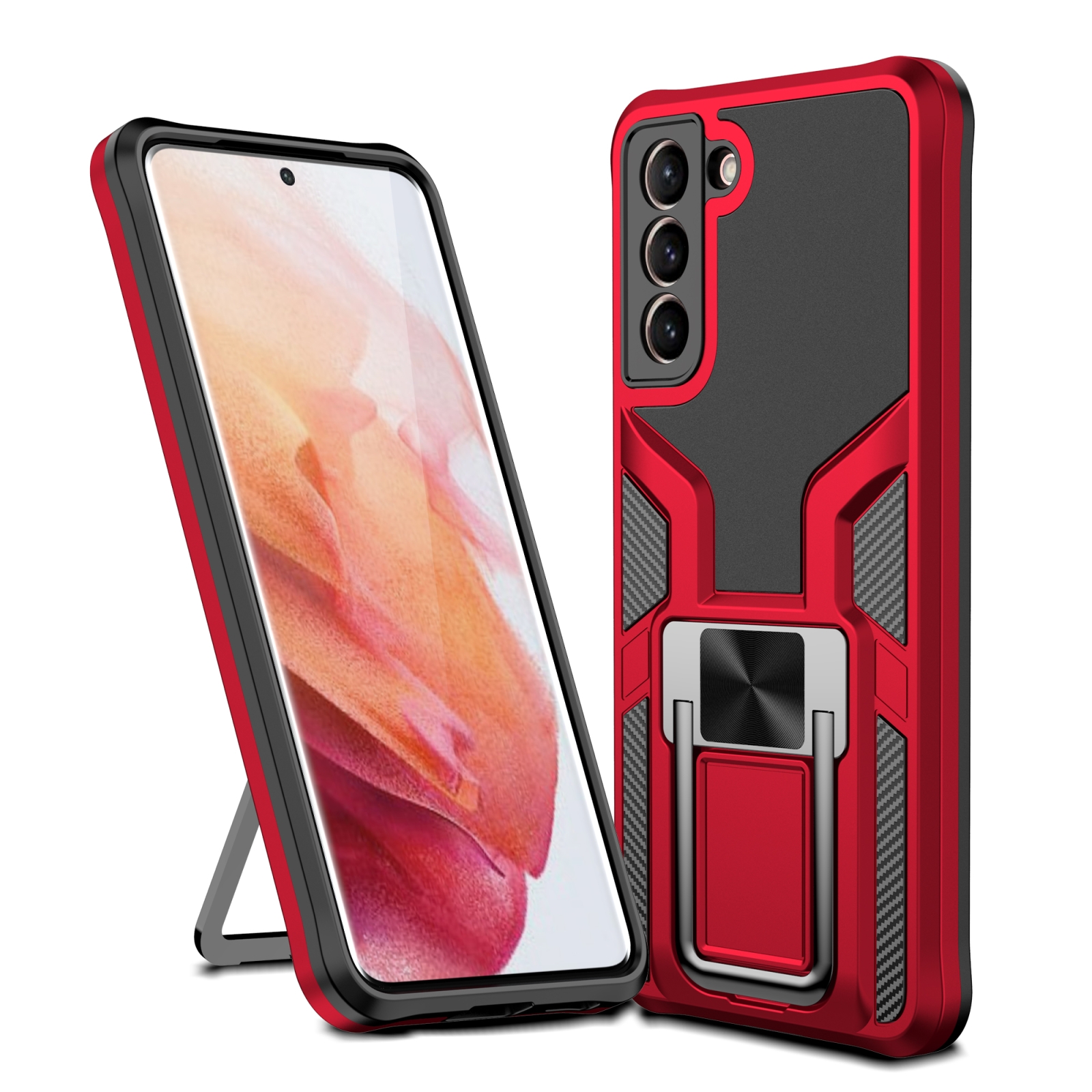 For Samsung Galaxy S21 5G Armor 2 in 1 PC + TPU Magnetic Shockproof Case with Foldable Holder(Red) For Samsung Galaxy S21 5G Armor 2 in 1 PC + TPU Magnetic Shockproof Case with Foldable Holder(Red)