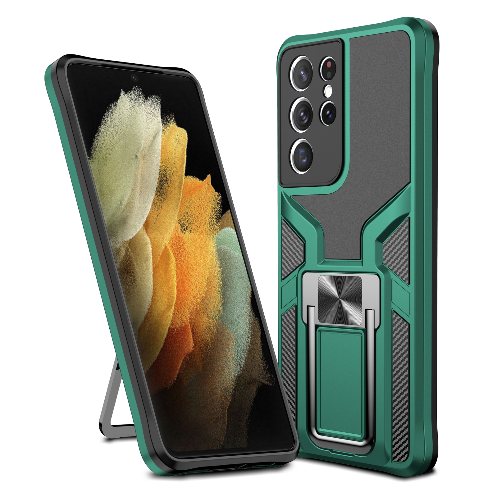 For Samsung Galaxy S21 Ultra 5G Armor 2 in 1 PC + TPU Magnetic Shockproof Case with Foldable Holder(Green) For Samsung Galaxy S21 Ultra 5G Armor 2 in 1 PC + TPU Magnetic Shockproof Case with Foldable Holder(Green)