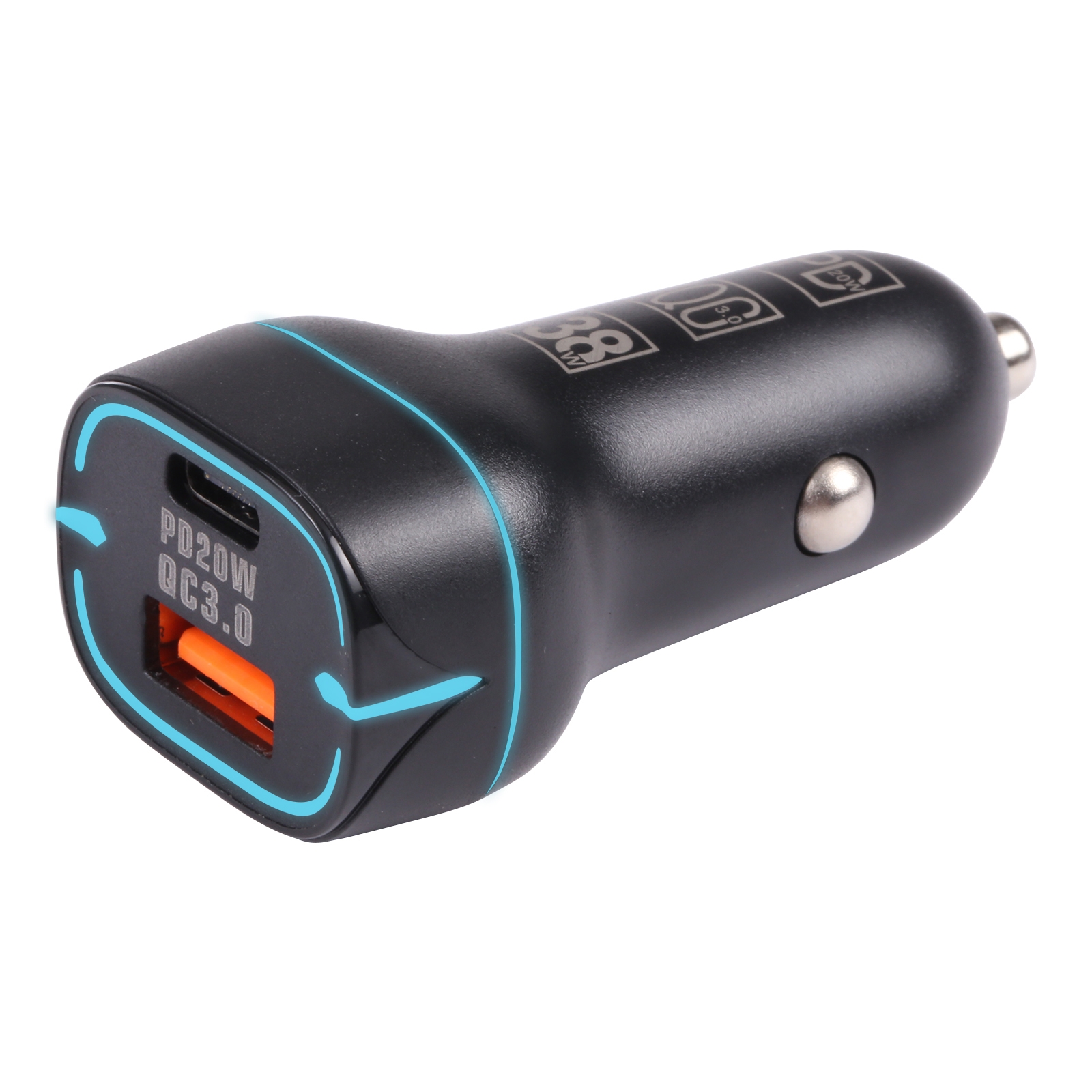 QC USB + USB-C / Type-C Dual Ports Fast Charging Car Charger with Luminous Aperture(Black) QC USB + USB-C / Type-C Dual Ports Fast Charging Car Charger with Luminous Aperture(Black)