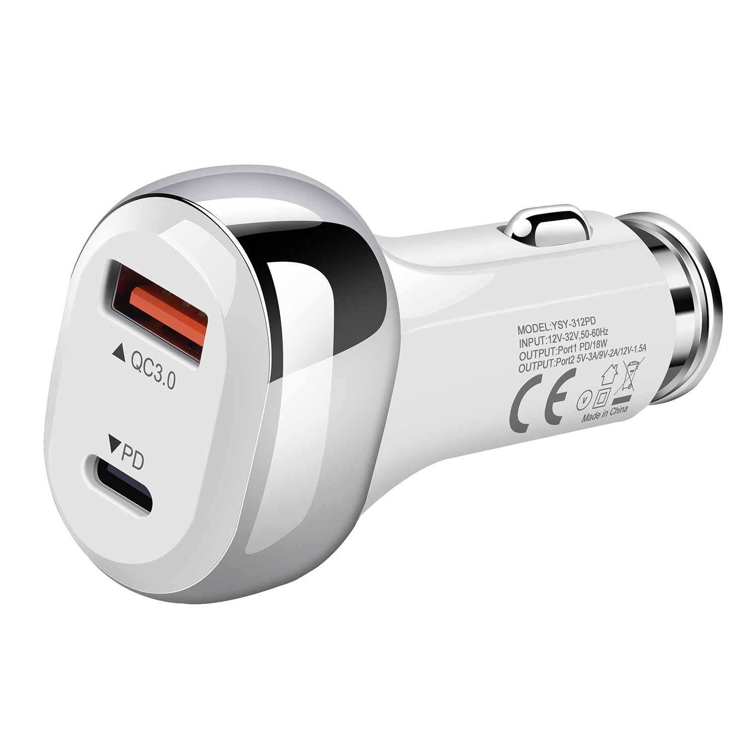 YSY-312PD QC3.0 USB + PD 18W USB-C / Type-C Dual Ports Fast Charging Car Charger(White) YSY-312PD QC3.0 USB + PD 18W USB-C / Type-C Dual Ports Fast Charging Car Charger(White)