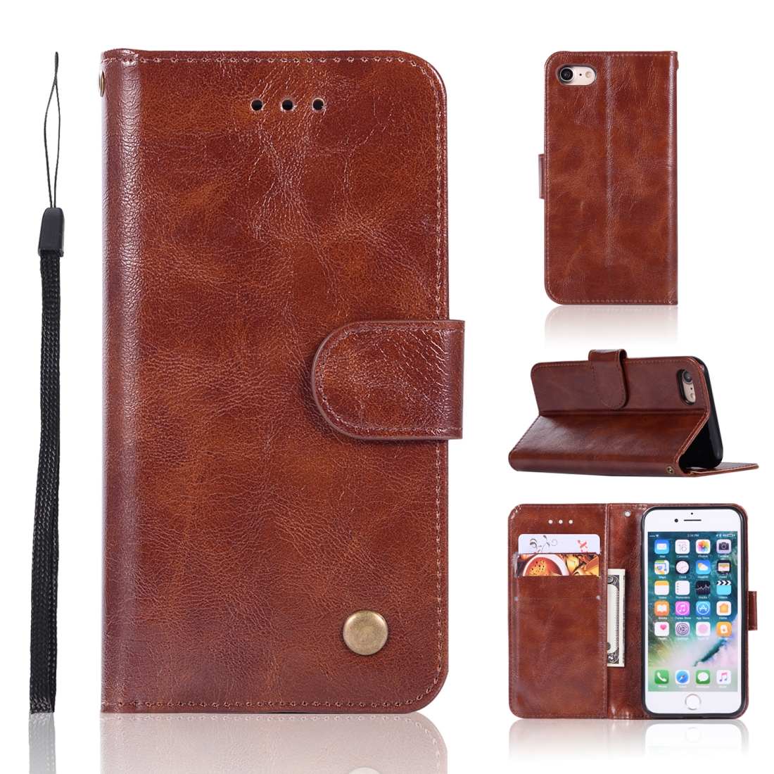 For iPhone 7 / 8 Retro Copper Buckle Crazy Horse Horizontal Flip PU Leather Case with Holder & Card Slots & Wallet & Lanyard(Brown) For iPhone 7 / 8 Retro Copper Buckle Crazy Horse Horizontal Flip PU Leather Case with Holder & Card Slots & Wallet & Lanyard(Brown)