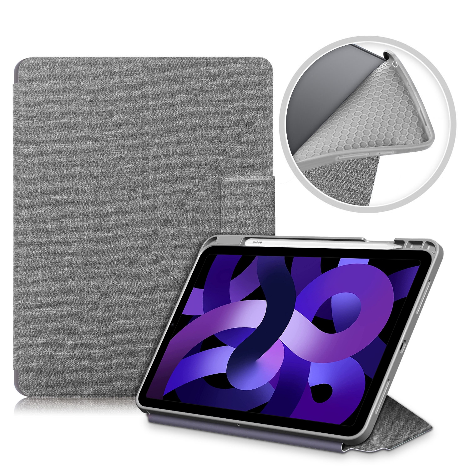 For iPad Air 2022 / 2020 10.9 / Pro 11 (2018) Cloth Texture Multi-folding Horizontal Flip PU Leather Shockproof Case with Holder & Sleep / Wake-up Function(Grey) For iPad Air 2022 / 2020 10.9 / Pro 11 (2018) Cloth Texture Multi-folding Horizontal Flip PU Leather Shockproof Case with Holder & Sleep / Wake-up Function(Grey)