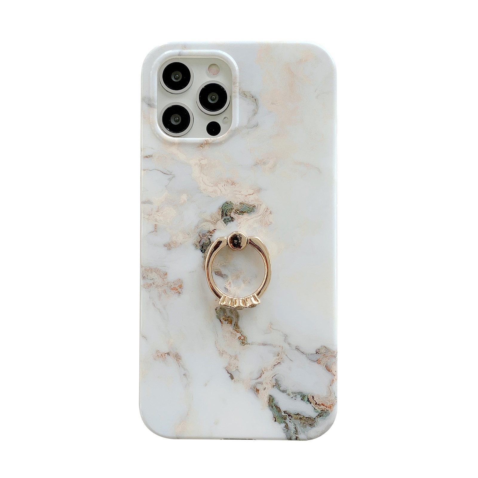For iPhone 12 mini White Gilding Marble Double-sided Coated Protective Case with Ring Buckle Holder For iPhone 12 mini White Gilding Marble Double-sided Coated Protective Case with Ring Buckle Holder
