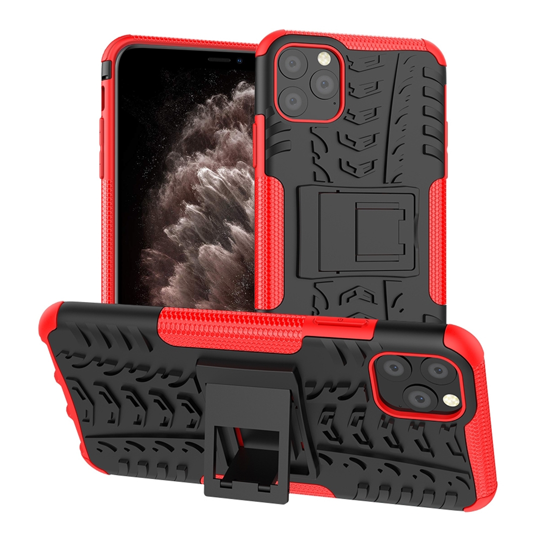 For iPhone 11 Pro Max Tire Texture TPU + PC Shockproof Case with Holder(Red) For iPhone 11 Pro Max Tire Texture TPU + PC Shockproof Case with Holder(Red)