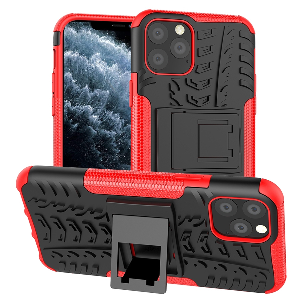 For iPhone 11 Pro Tire Texture TPU + PC Shockproof Case with Holder(Red)