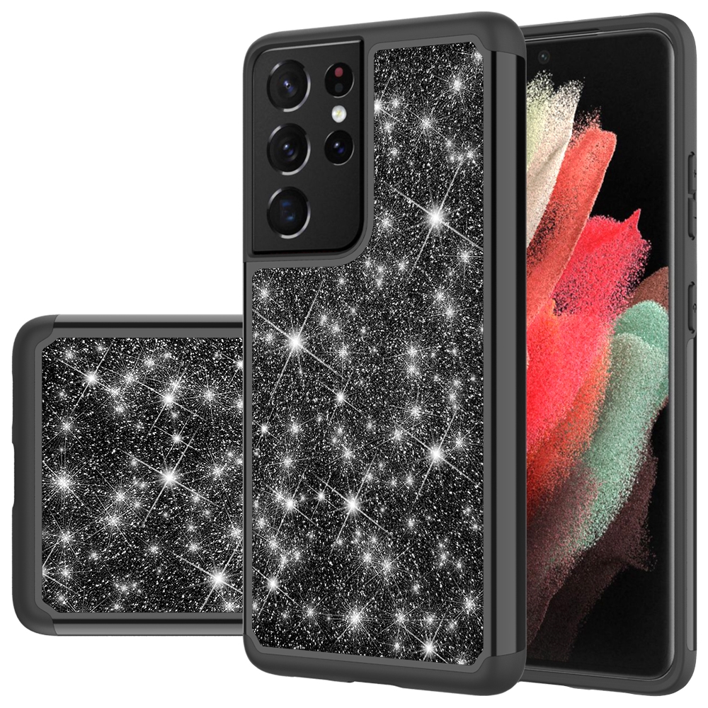 For Samsung Galaxy S21 Ultra 5G Glitter Powder Contrast Skin Shockproof Silicone + PC Protective Case(Black) For Samsung Galaxy S21 Ultra 5G Glitter Powder Contrast Skin Shockproof Silicone + PC Protective Case(Black)