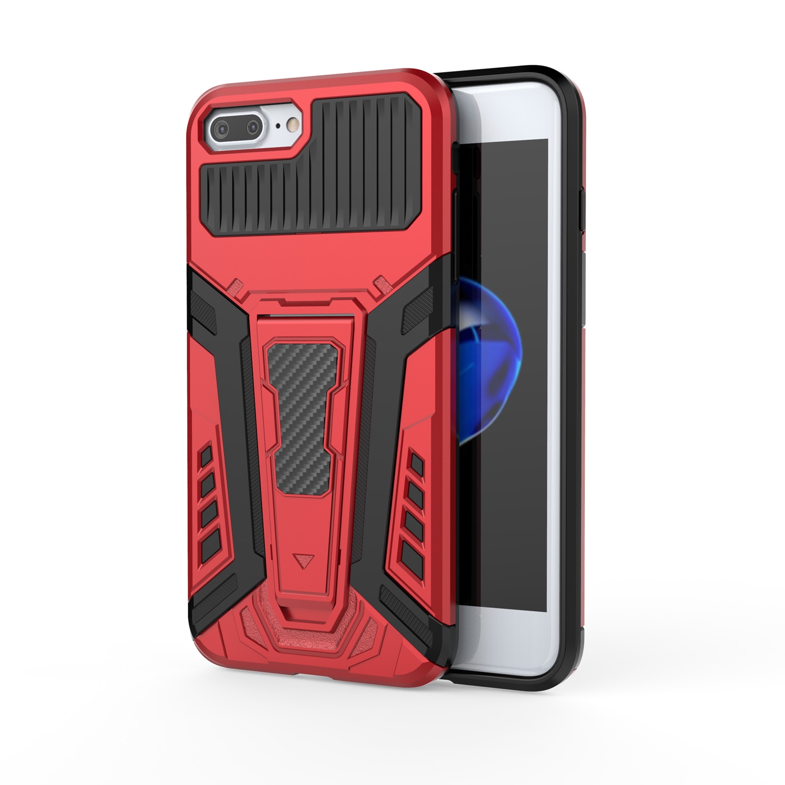 War Chariot Series Armor All-inclusive Shockproof PC + TPU Protective Case with Invisible Holder For iPhone 8 Plus / 7 Plus(Red)
