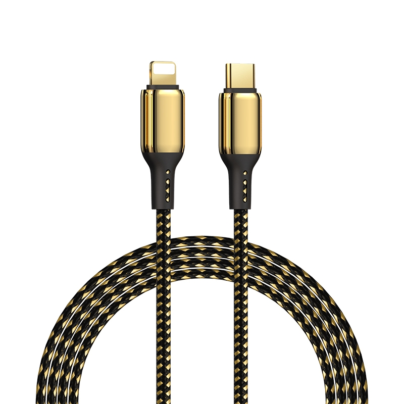 WiWU GD-103 3A USB-C / Type-C to 8 Pin Zinc Alloy + Nylon Braided Data Cable, Cable Length:3m(Gold) WiWU GD-103 3A USB-C / Type-C to 8 Pin Zinc Alloy + Nylon Braided Data Cable, Cable Length:3m(Gold)