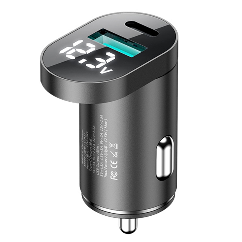 JOYROOM C-A17 42.5W PD USB-C / Type-C + QC3.0 USB Aluminum Alloy Digital Car Charger(Silver) JOYROOM C-A17 42.5W PD USB-C / Type-C + QC3.0 USB Aluminum Alloy Digital Car Charger(Silver)
