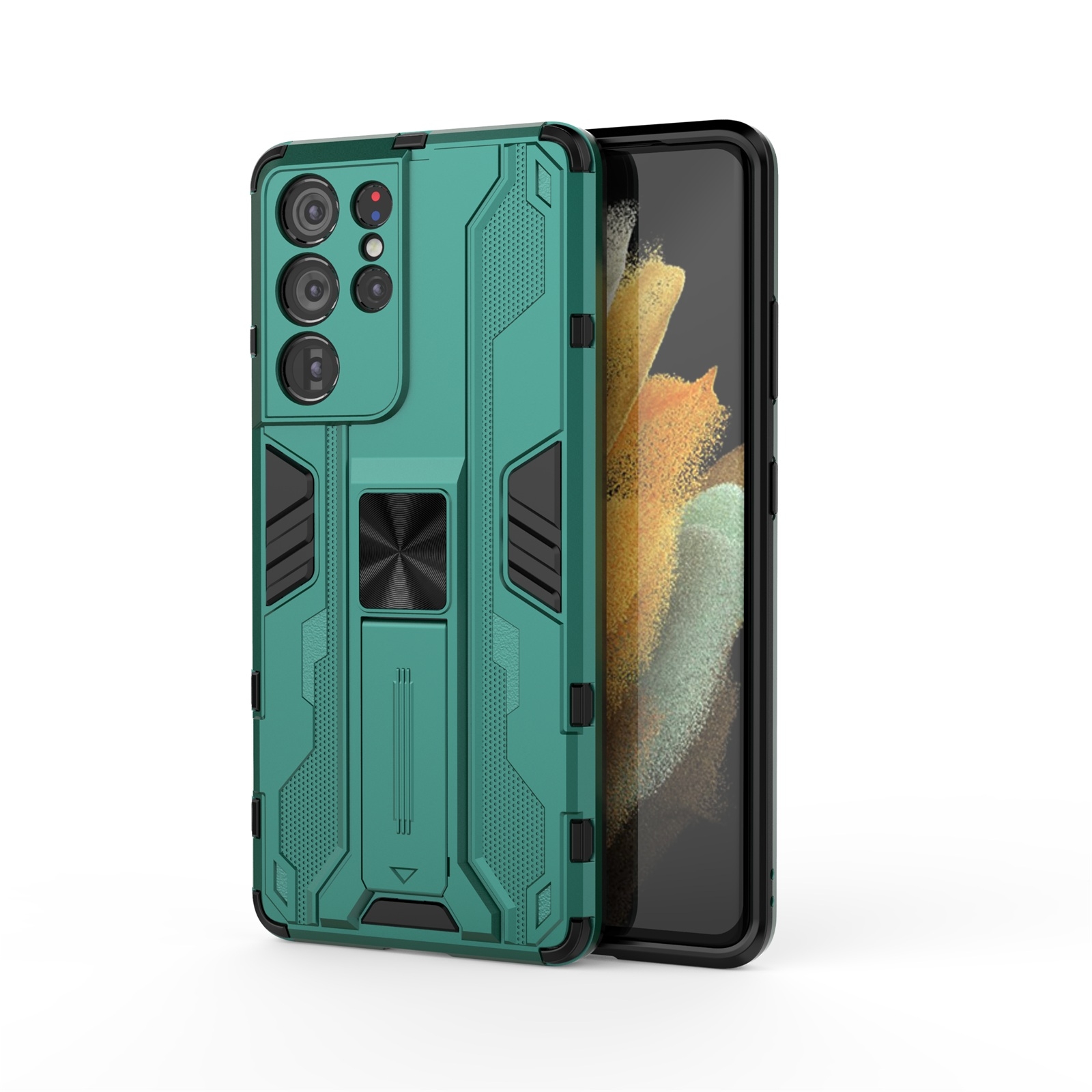 For Samsung Galaxy S21 Ultra 5G Supersonic PC + TPU Shock-proof Protective Case with Holder(Green) For Samsung Galaxy S21 Ultra 5G Supersonic PC + TPU Shock-proof Protective Case with Holder(Green)