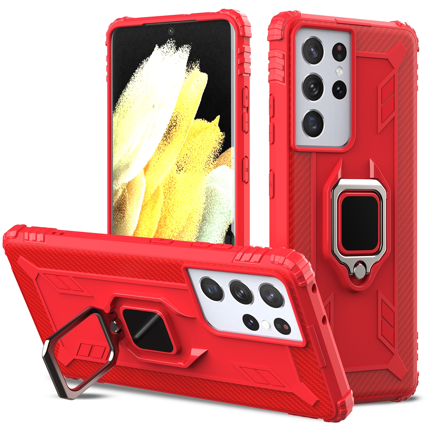 For Samsung Galaxy S21 Ultra 5G Carbon Fiber Protective Case with 360 Degree Rotating Ring Holder(Red) For Samsung Galaxy S21 Ultra 5G Carbon Fiber Protective Case with 360 Degree Rotating Ring Holder(Red)
