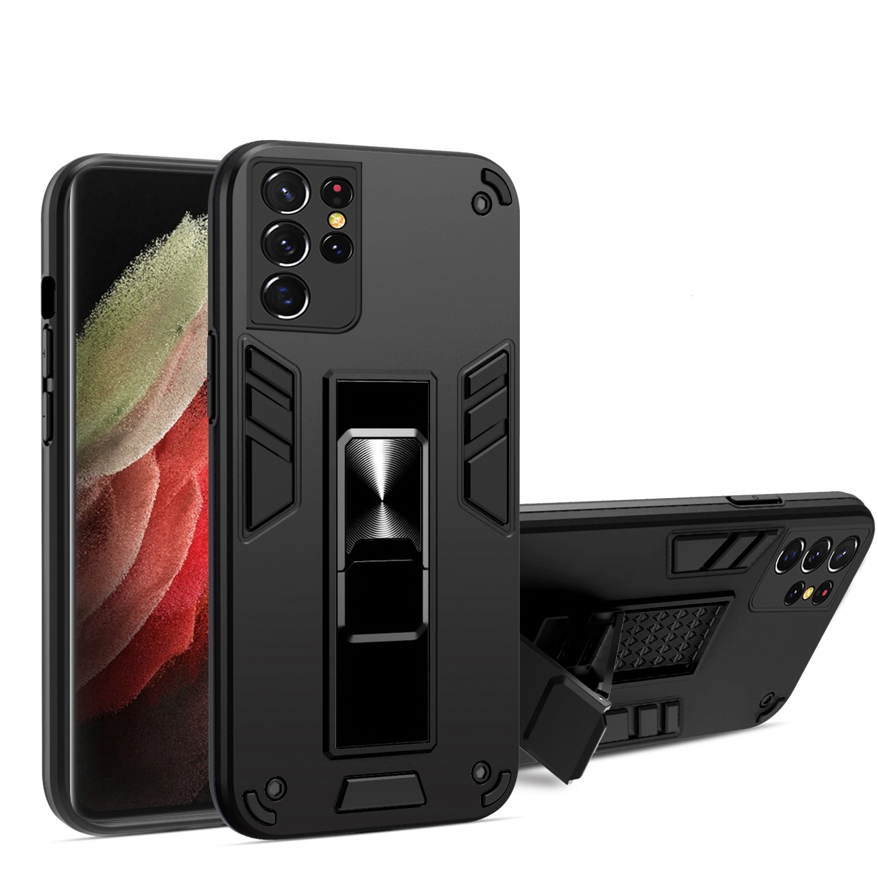 For Samsung Galaxy S21 Ultra 5G 2 in 1 PC + TPU Shockproof Protective Case with Invisible Holder(Black) For Samsung Galaxy S21 Ultra 5G 2 in 1 PC + TPU Shockproof Protective Case with Invisible Holder(Black)