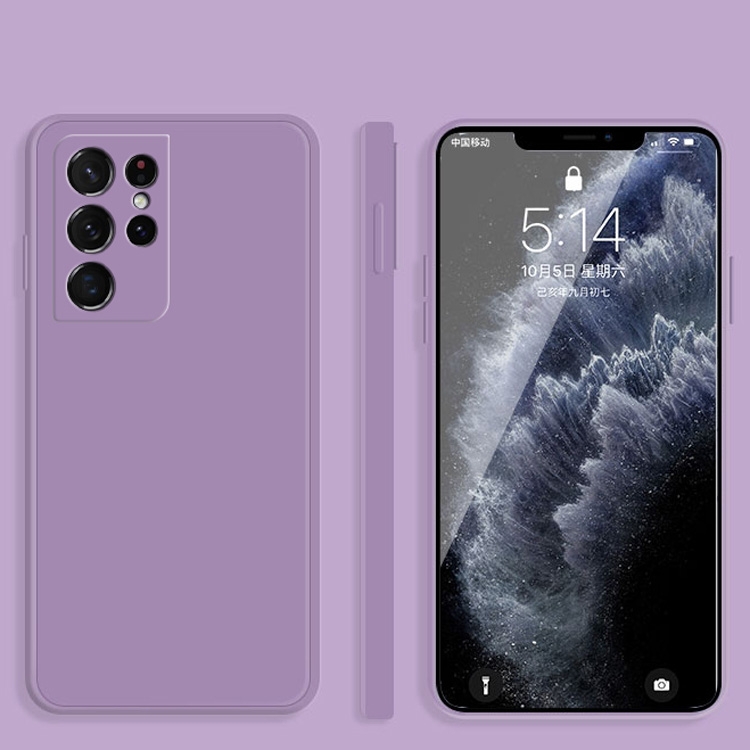 For Samsung Galaxy S21 Ultra 5G Solid Color Imitation Liquid Silicone Straight Edge Dropproof Full Coverage Protective Case(Purple) For Samsung Galaxy S21 Ultra 5G Solid Color Imitation Liquid Silicone Straight Edge Dropproof Full Coverage Protective Case(Purple)
