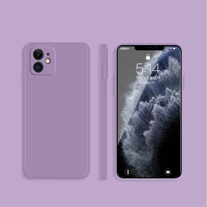 For iPhone 12 Solid Color Imitation Liquid Silicone Straight Edge Dropproof Full Coverage Protective Case(Purple) For iPhone 12 Solid Color Imitation Liquid Silicone Straight Edge Dropproof Full Coverage Protective Case(Purple)