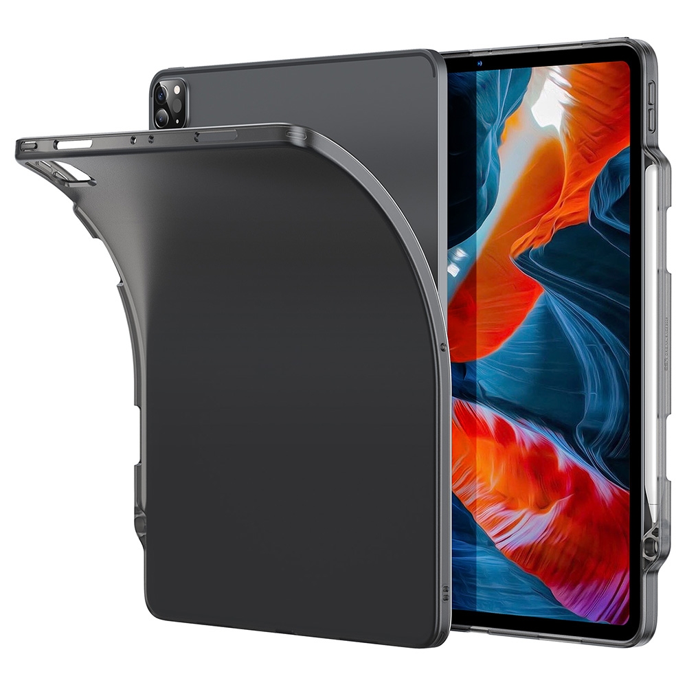 For iPad Pro 12.9 2022 / 2021 ESR Project Zero Pencil Series Shockproof Matte Soft TPU Protective Tablet Case with Pen Slot(Black)