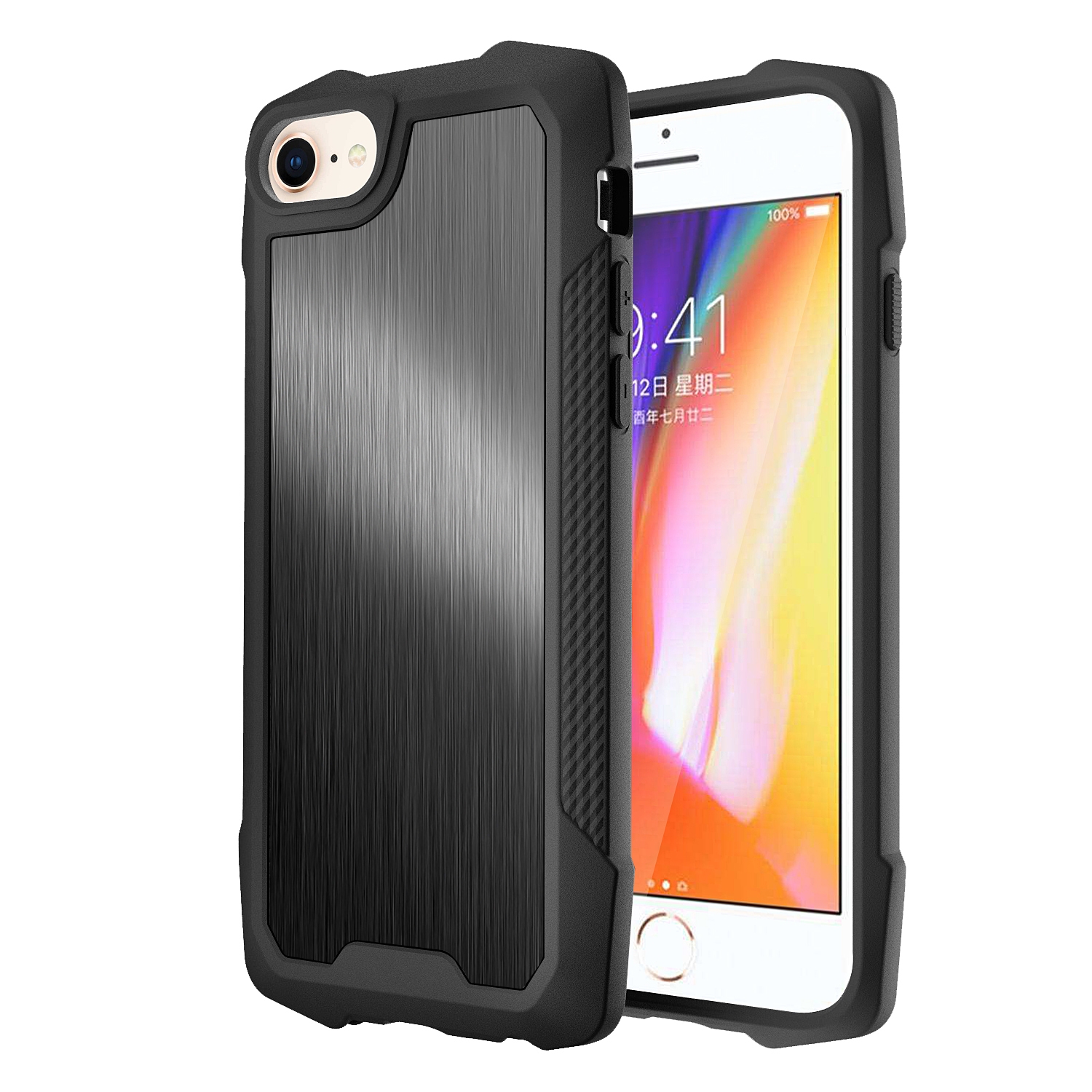 For iPhone SE 2022 / SE 2020 8 / 7 Stainless Steel Metal PC Back Cover + TPU Heavy Duty Armor Shockproof CaseBrush Black) For iPhone SE 2022 / SE 2020 8 / 7 Stainless Steel Metal PC Back Cover + TPU Heavy Duty Armor Shockproof CaseBrush Black)