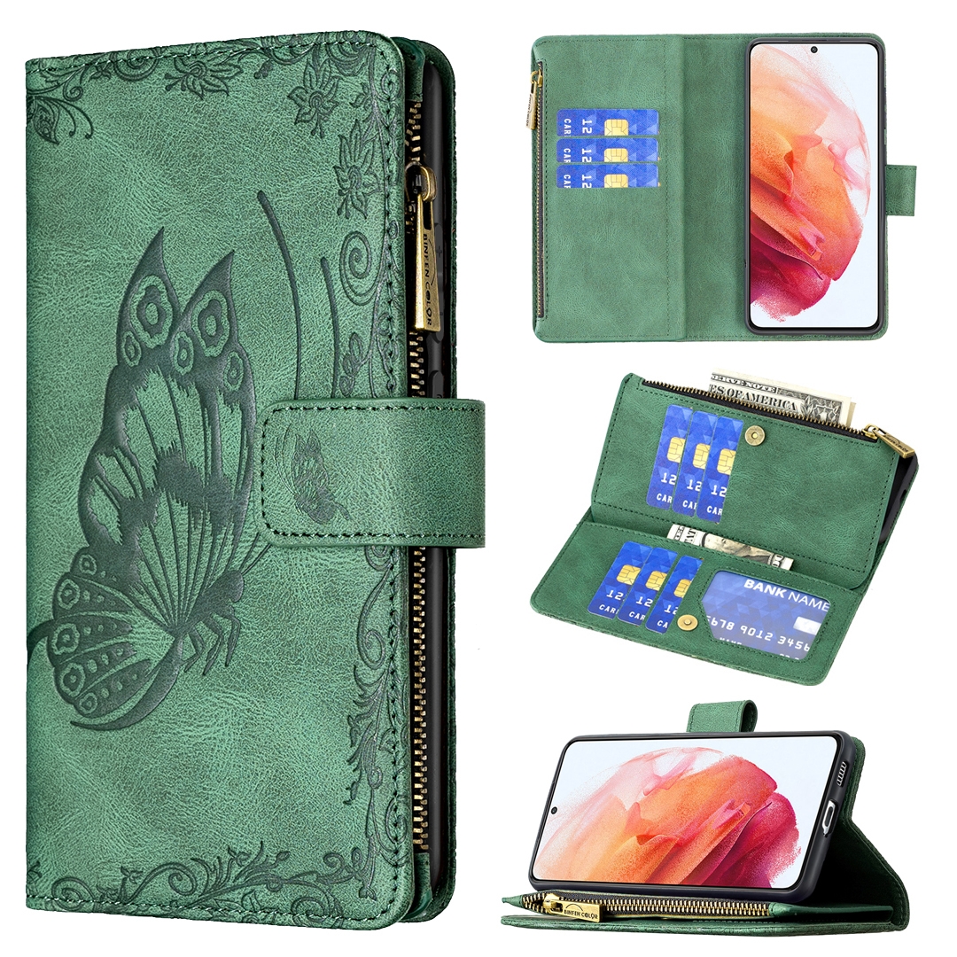 For Samsung Galaxy S21 5G Flying Butterfly Embossing Pattern Zipper Horizontal Flip Leather Case with Holder & Card Slots & Wallet(Green) For Samsung Galaxy S21 5G Flying Butterfly Embossing Pattern Zipper Horizontal Flip Leather Case with Holder & Card Slots & Wallet(Green)