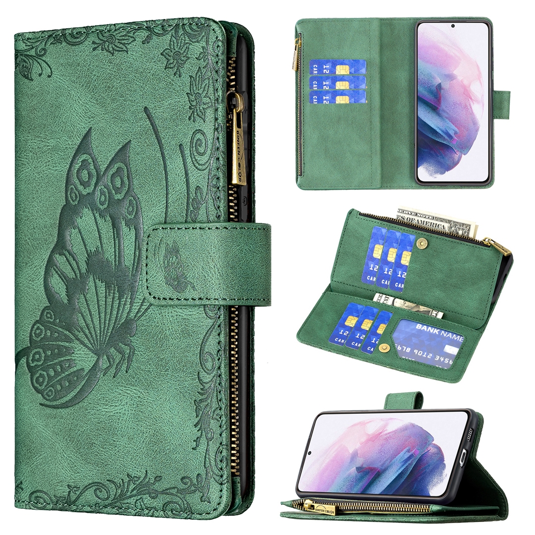 For Samsung Galaxy S21+ 5G Flying Butterfly Embossing Pattern Zipper Horizontal Flip Leather Case with Holder & Card Slots & Wallet(Green) For Samsung Galaxy S21+ 5G Flying Butterfly Embossing Pattern Zipper Horizontal Flip Leather Case with Holder & Card Slots & Wallet(Green)