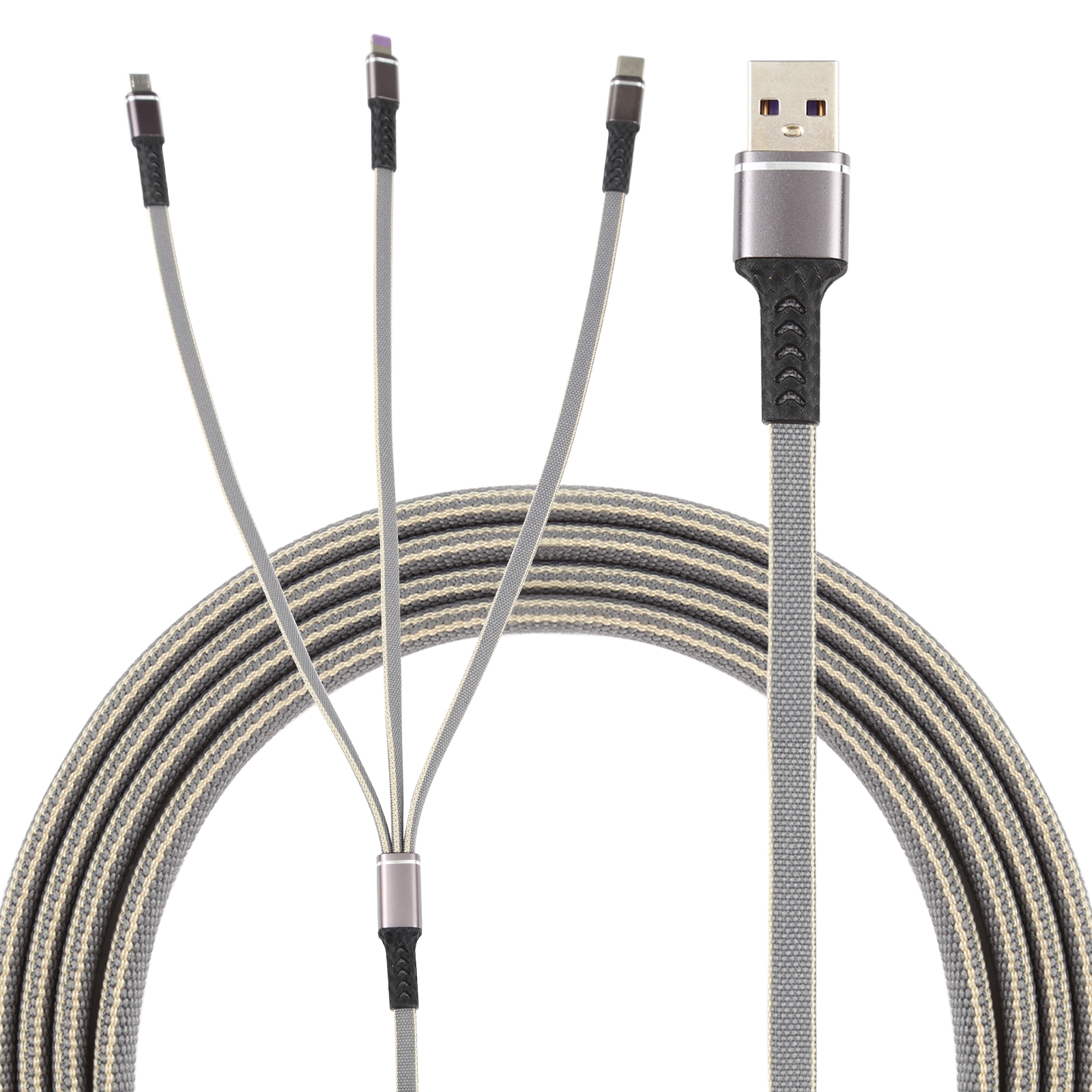 1.2m USB to 8 Pin + USB-C / Type-C + Micro USB 3 in 1 Nylon Braided Charging Cable(Grey) 1.2m USB to 8 Pin + USB-C / Type-C + Micro USB 3 in 1 Nylon Braided Charging Cable(Grey)